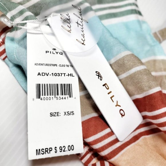 Pilyq Stripe Smocked Mini Skirt +Tie Top Sz XS Beach Cover Up 2Pc Swim Resort - Picture 11 of 12